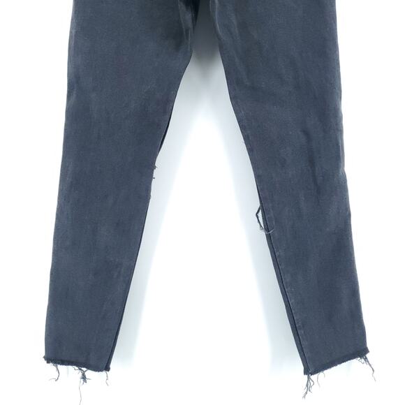 Pull & Bear Womens High Rise Black Destroyed Skinny Jean Raw Hemline 5 Pocket| 6 - Picture 9 of 11